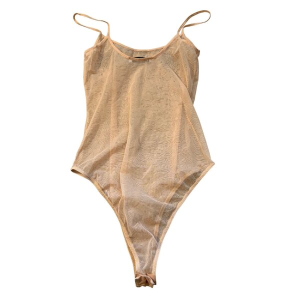 Zara Sheer Nude Mesh Bodysuit W/ Rhinestone Detail Spaghetti Straps S - Picture 5 of 6